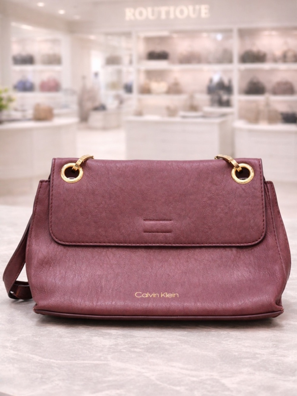Calvin Klein Burgandy Crossbody Shoulder Bag Gold Hardware